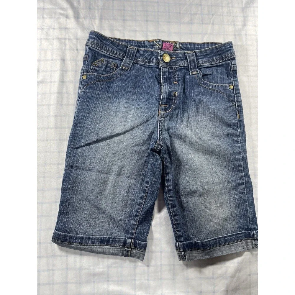 Southpole Girls Denim Bermuda Shorts Size 14 Blue Jean School Cuffed Stretch